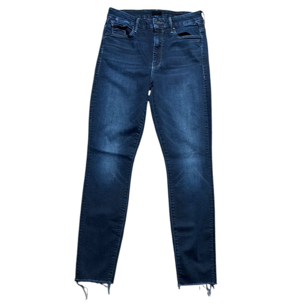 Mother high waisted jeans 27 looker ankle fray last call dark‎ wash skinny